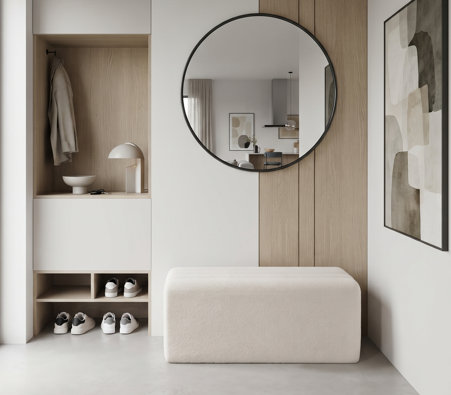 Valge boucle kangaga modernne tumba Siesta Blanc esikus