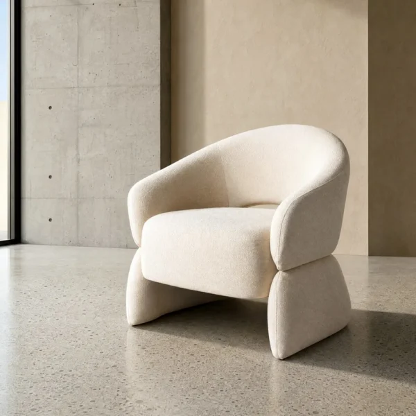 Elegantne beež minimalistliku disainiga tugitool Balerma elutoas